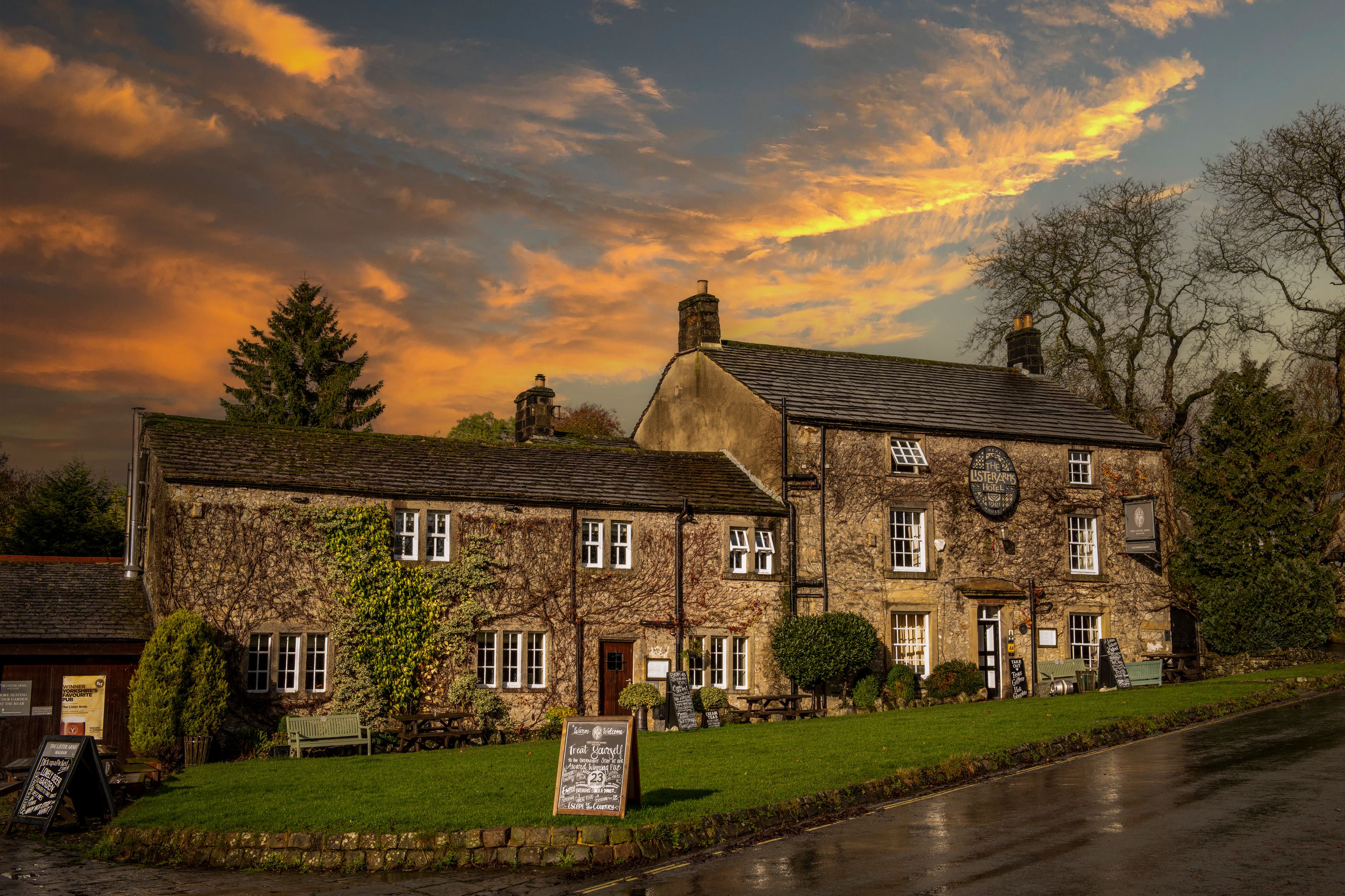 sunset over the exterior of the lister arms