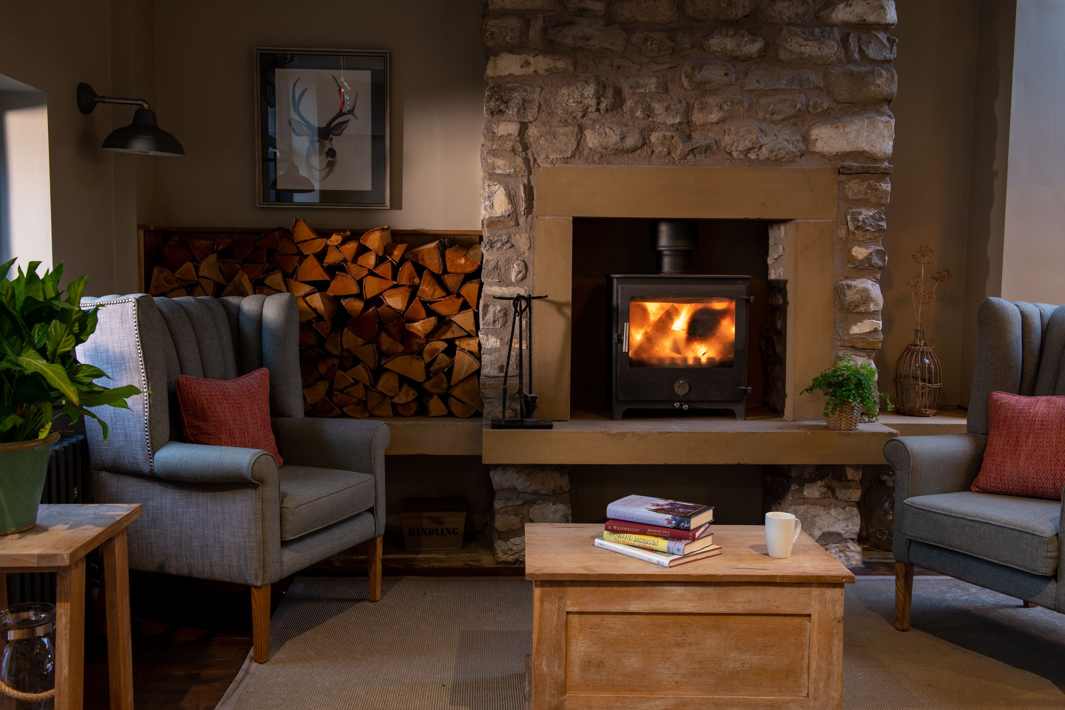 cosy chairs and fire place