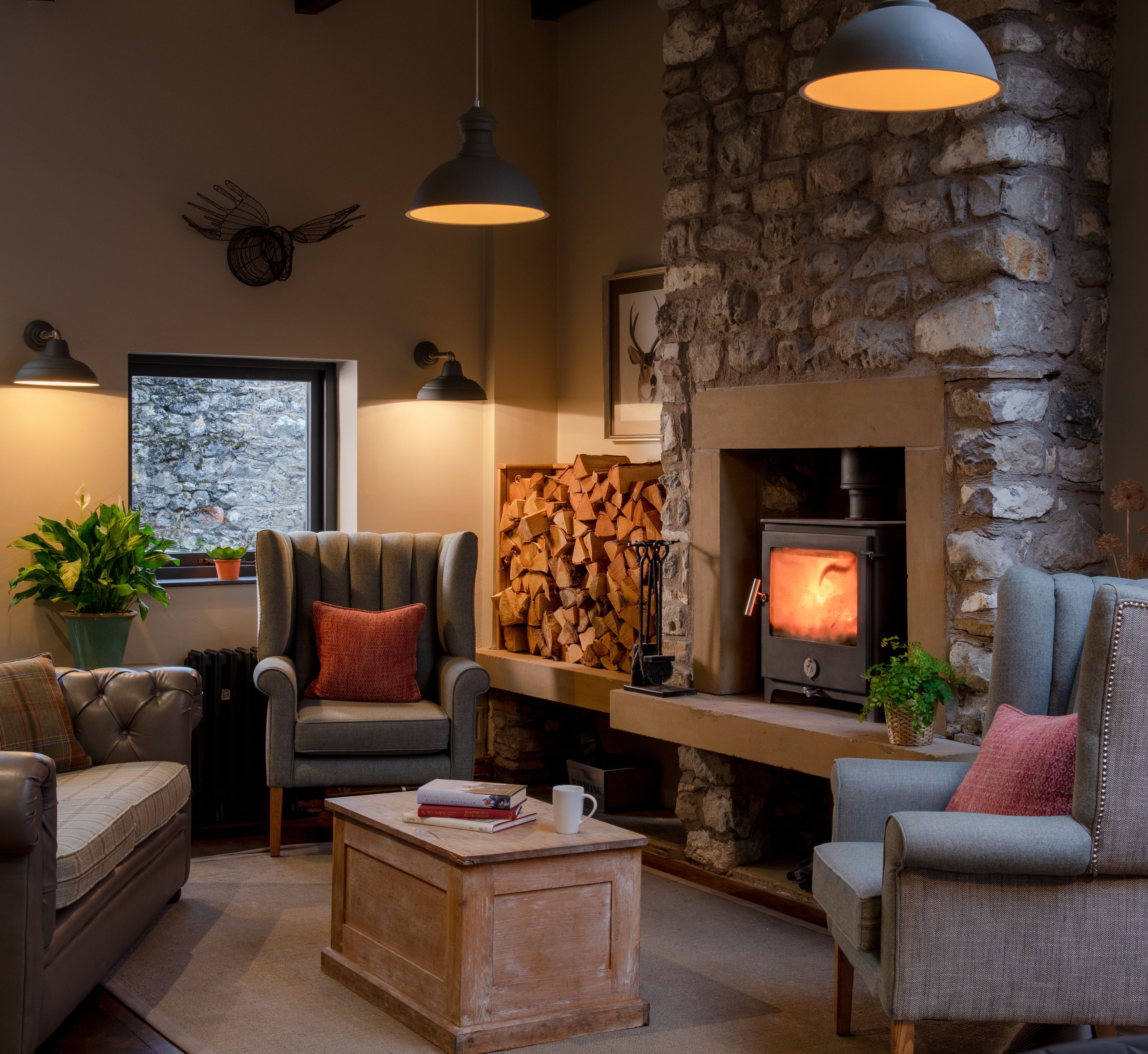 cosy chairs and fire place